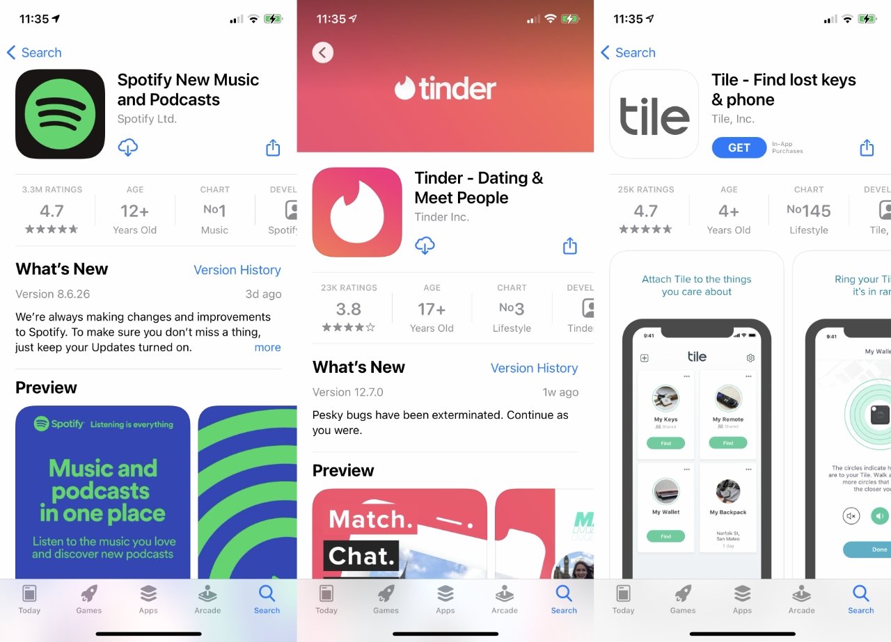 اپل می گوید Spotify ، Tinder و Tile صدها میلیون بار با هم از App Store بارگیری شده اند